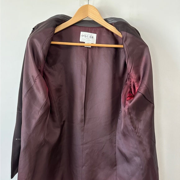 Vintage Brown Wool & Leather Contrast Blazer Jacket By Oscar De La Renta Size 14 - Picture 13 of 14